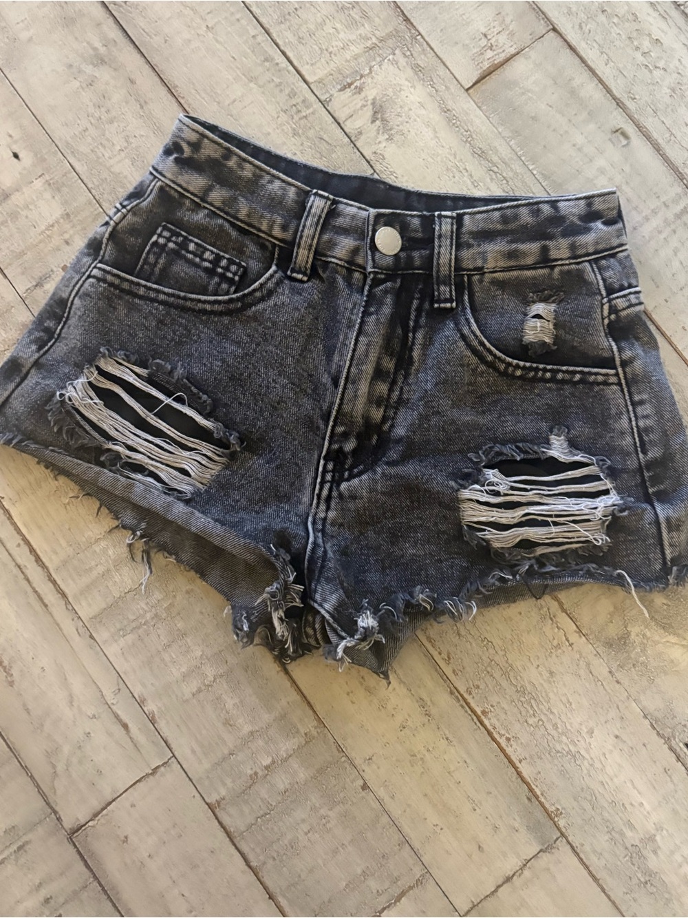 SHEIN Washed Black Distressed Denim Shorts